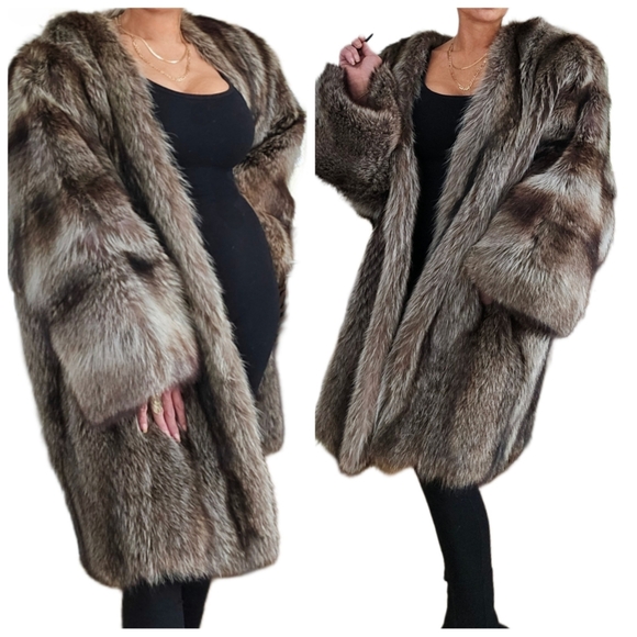 Vintage Bergdorf Goodman Genuine Raccoon Fur XL Stroller Coat Jacket - Picture 7 of 15